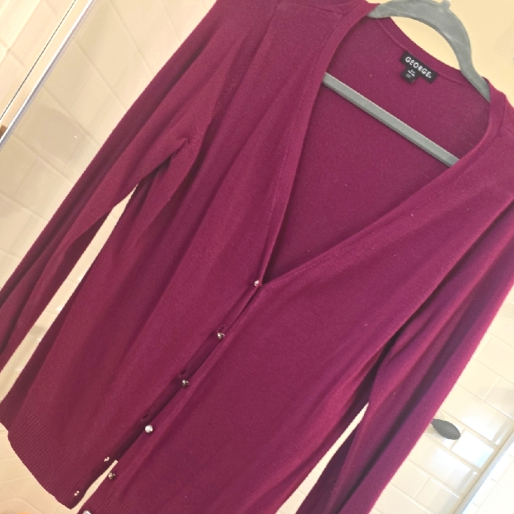 George Maroon Cardigan Sweater Lightweight Knit